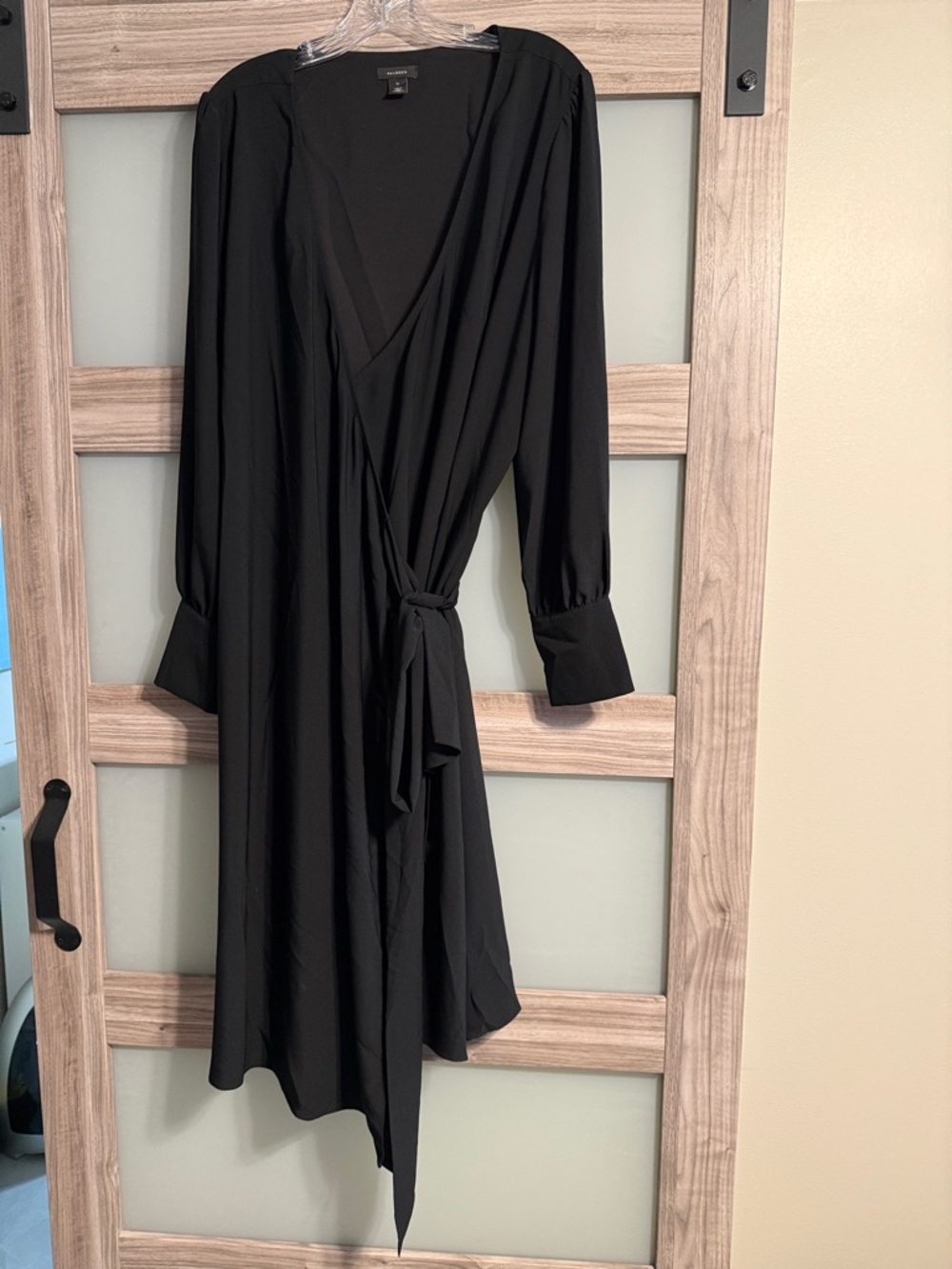 Halogen Black Long-Sleeve Wrap Dress with Tie